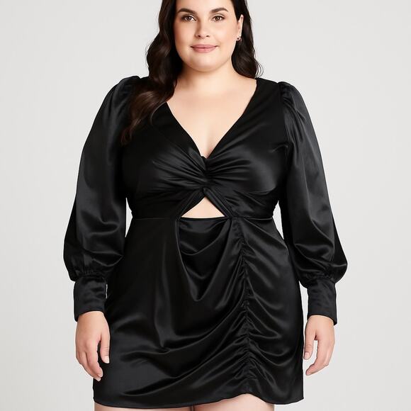 Simplee Plus Black Satin Mini Party Dress NWT | Cutout Ruched Size 2XL - Picture 1 of 5